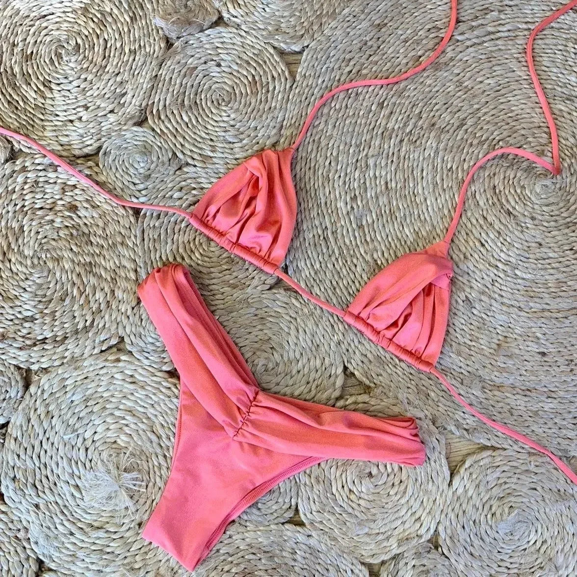 Strappy Solid Color Bikini