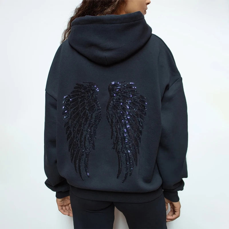 Wing Graphic Long Sleeve Pullover Casual Hoodie for Layering