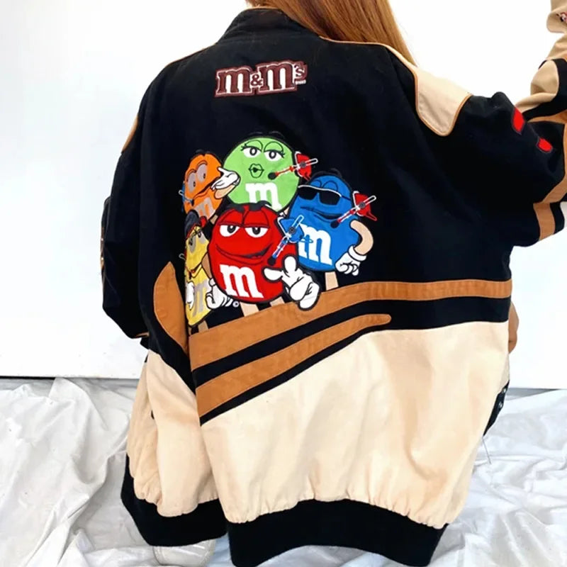 Collared Long Sleeve Loose Fit Casual Streetwear Bomber Jacket