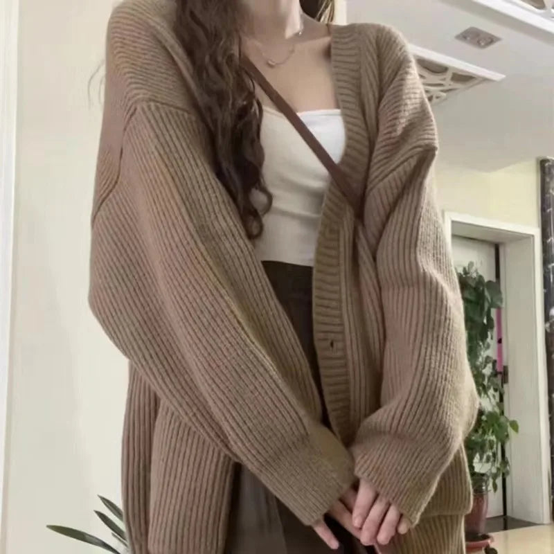 Women's Oversized Pocket Button Front Cardigan Casual Knit Layer