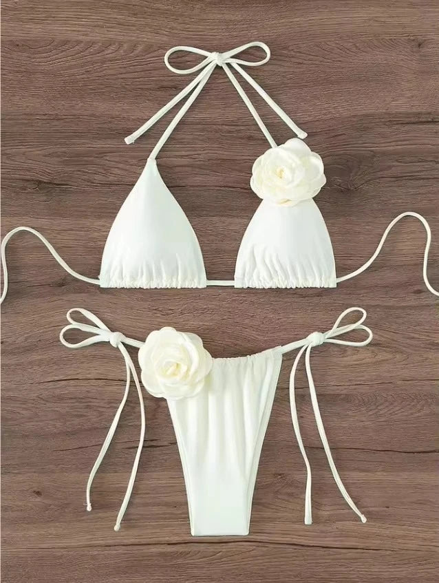 Flower Detail Halter Bikini