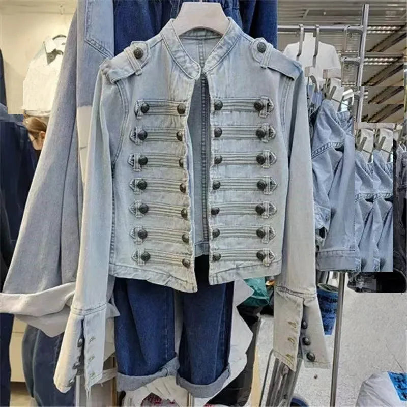Women's Distressed Denim Button-Front Jacket