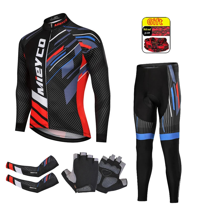 Men Autumn Long Sleeve Cycling Jersey Set MTB Mountain Bike Sportswear Slim Fit