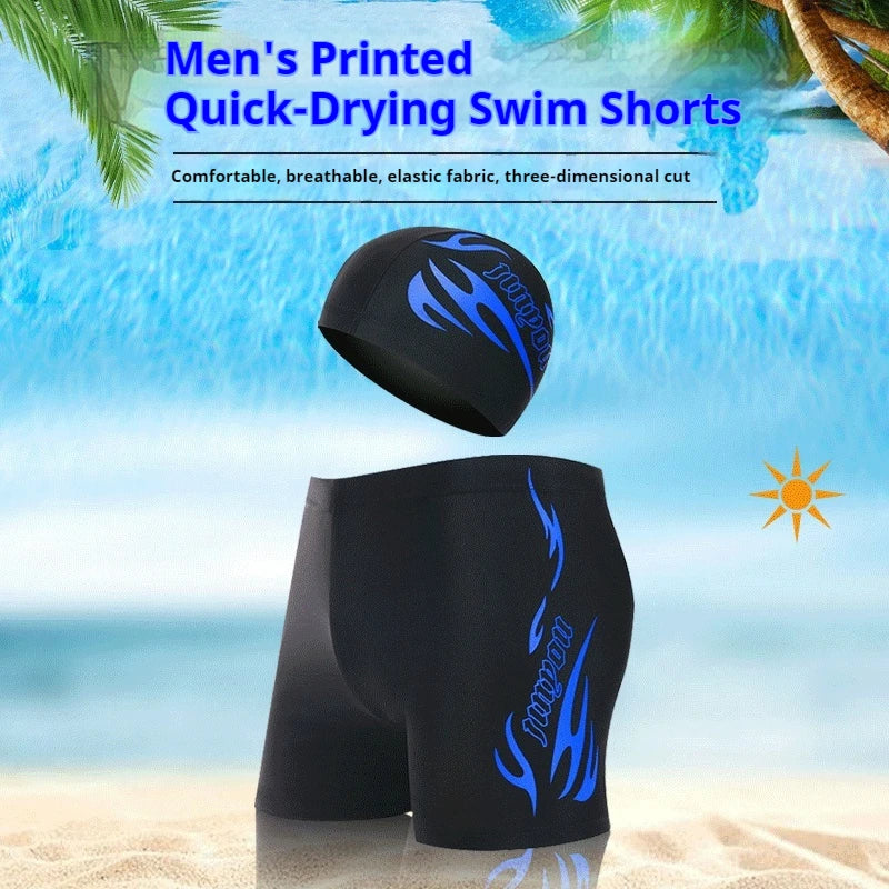 Men's Swim Shorts and Cap Set with Original Size Options