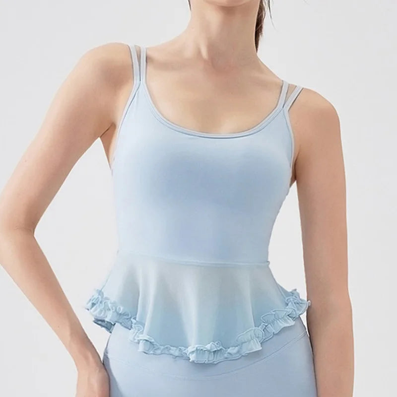 Women's Ruffle-Hem Sleeveless Workout Top