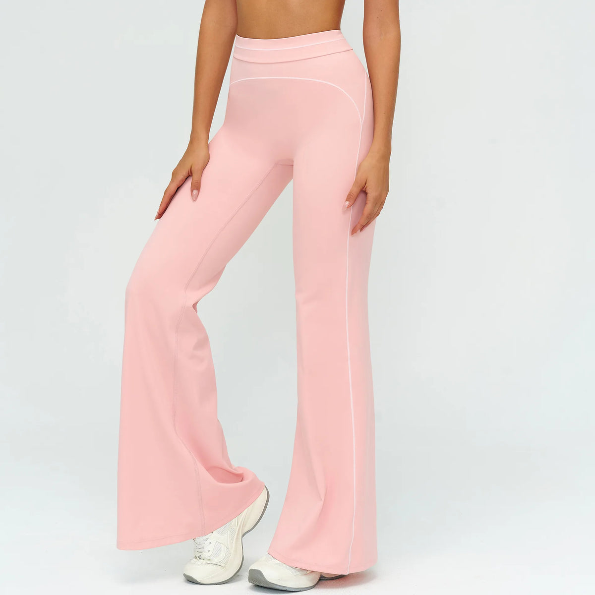 Women's High Waist Flared Workout Pants with Curved Contrast Seam Details