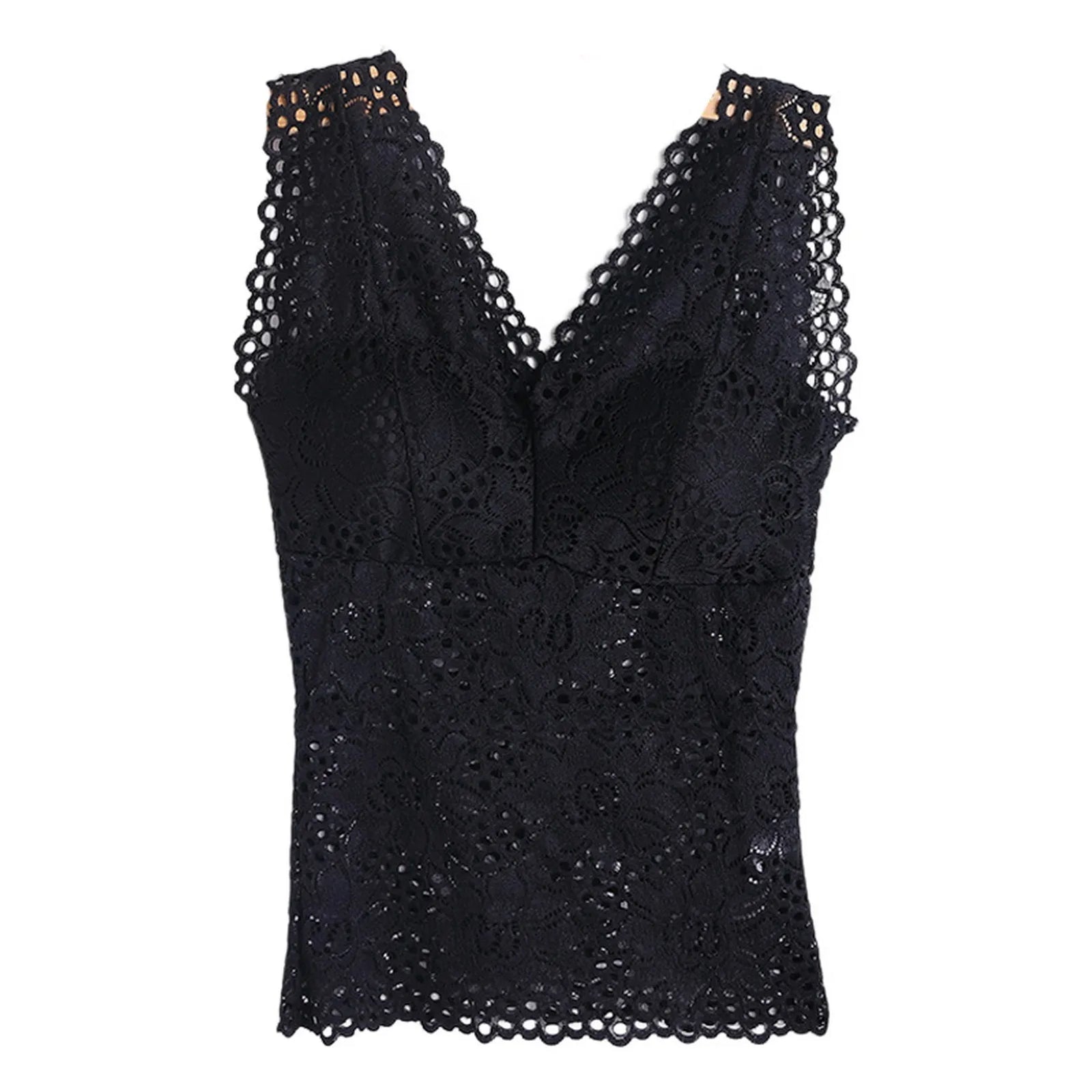 Women's Floral Lace Nylon Camisole with Wide Straps and Padded Bust