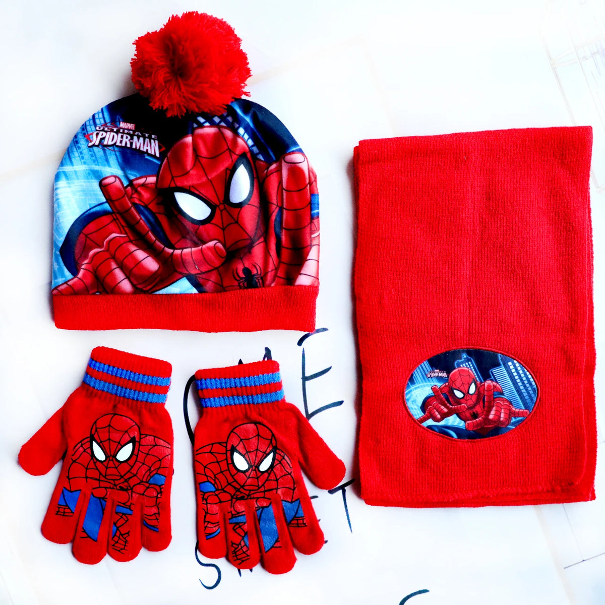 Spider-Man Knitted Hat Scarf and Gloves Set with Cartoon Style Options