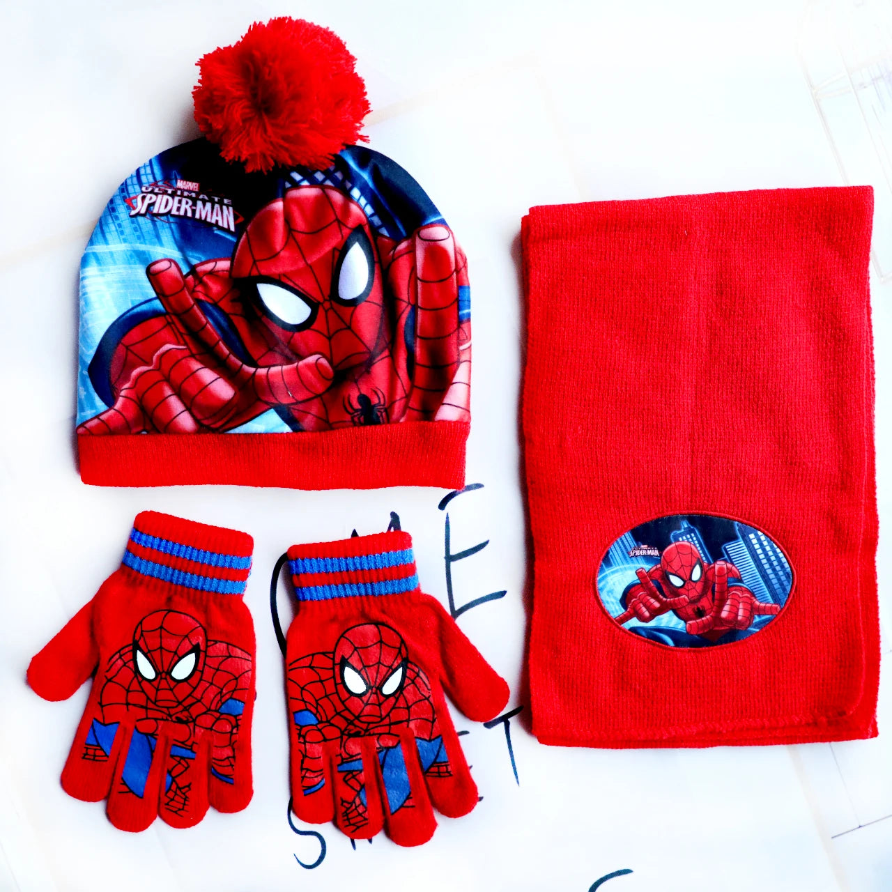 Spider-Man Knitted Hat Scarf and Gloves Set with Cartoon Style Options