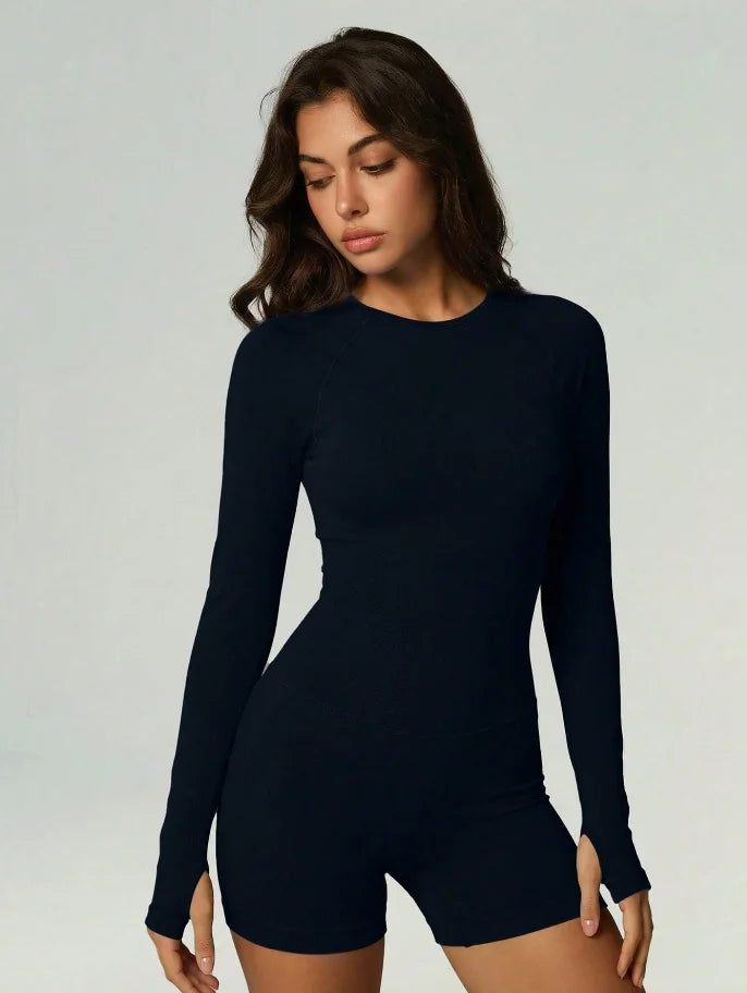 Women's Open Back Long Sleeve Nylon Blend Romper for Workouts