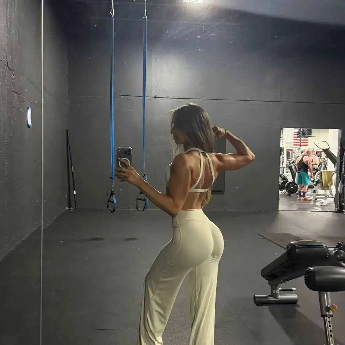Women's High Waist Nylon Blend Flared Workout Pants with Fitted Upper Legs