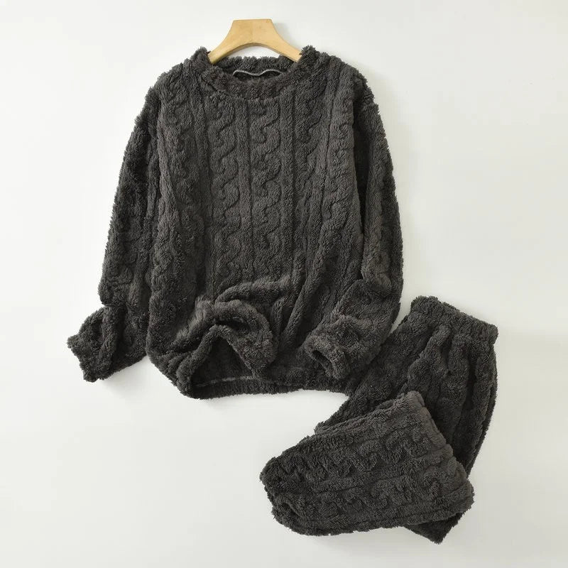 Women's Cable Texture Long Sleeve Pajama Set with Top and Pants