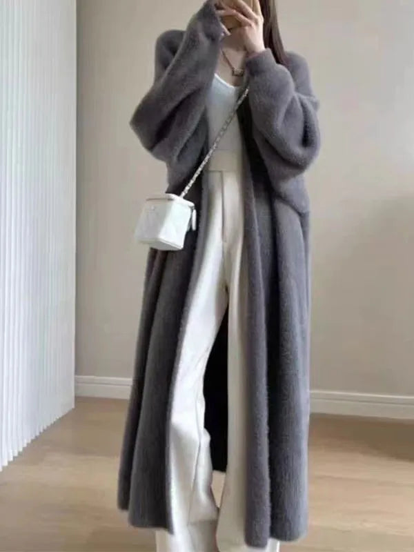Women's Long Open Front Chunky Knit Cardigan Casual Knit Layer