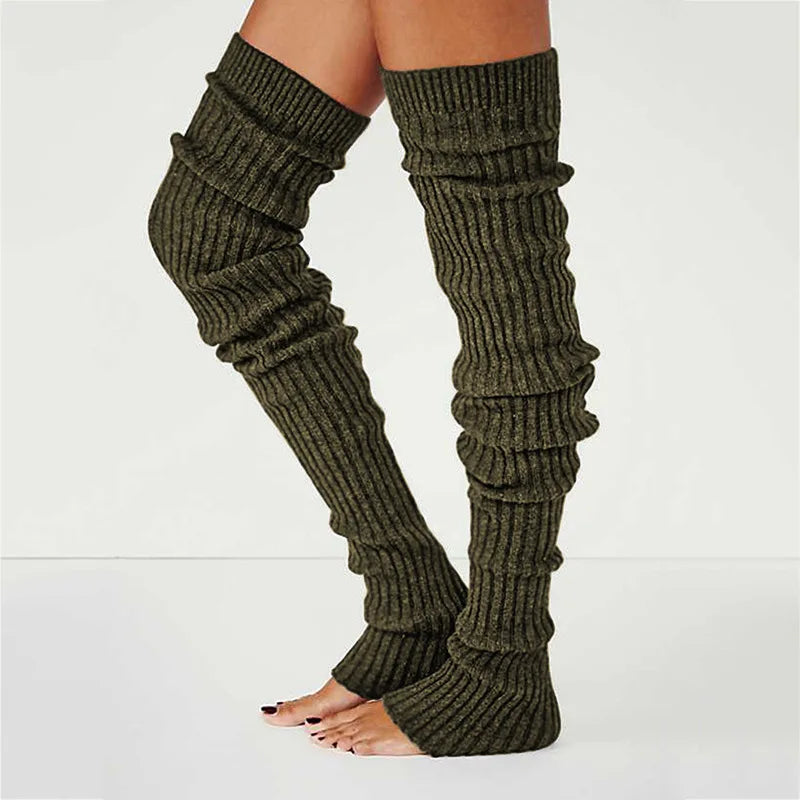 Solid Long Ribbed Leg Warmers with Open Foot Shape
