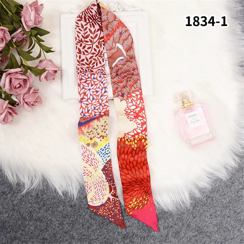 Horse Motif Skinny Ribbon Scarf with Printed Designs