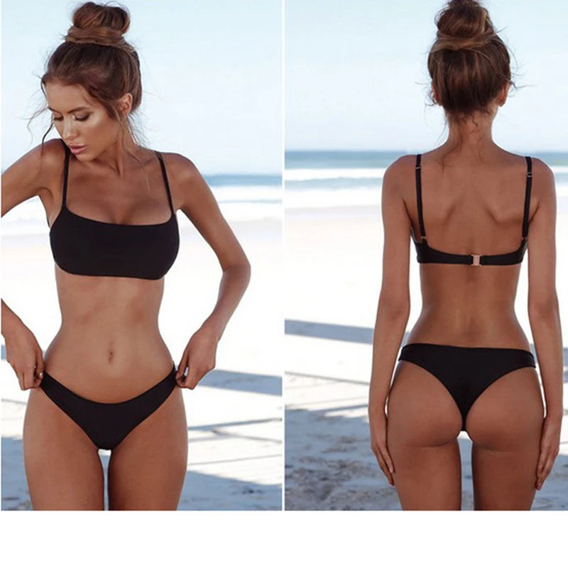 Women's Triangle Bikini Top and High Cut Briefs Swim Set