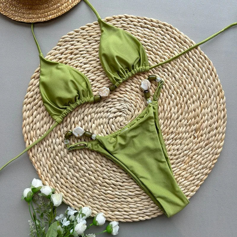 Beaded Halter String Bikini