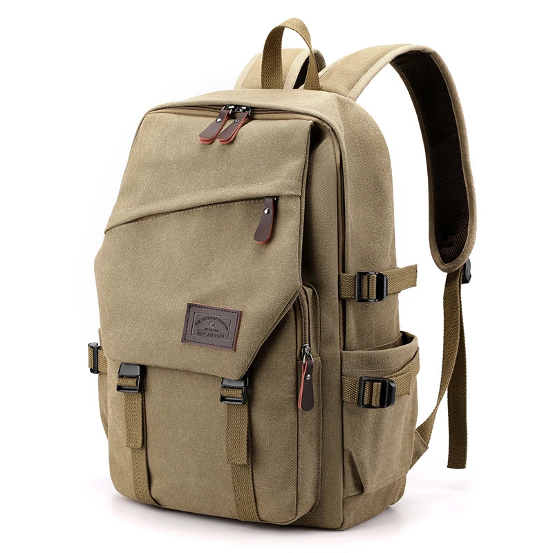 Canvas Travel Backpack with Buckle Front and Adjustable Shoulder Carry Straps