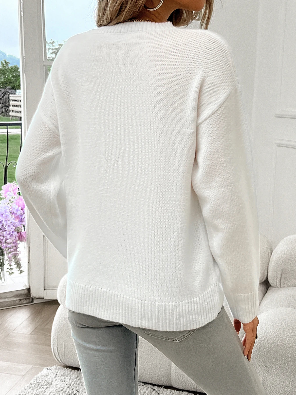 Women's Flag Graphic Crew Neck Sweater Casual Knit Layer