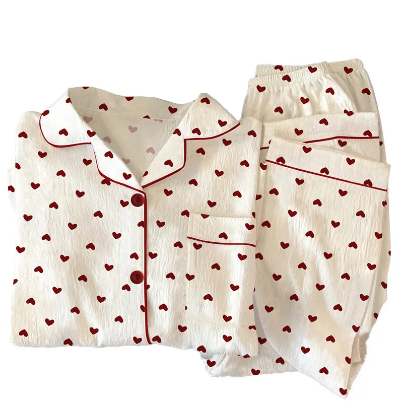 Women's Printed Button Front Long Sleeve Pajama Set with Top and Pants