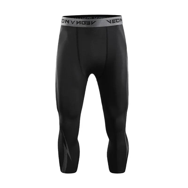 Men's Lightning Pattern Cropped Training Leggings for Gym and Running