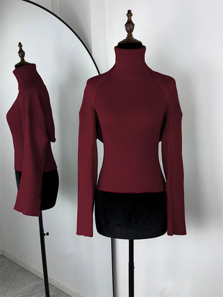 Women's Ribbed Polyester Blend Halter Tank and Long Sleeve Bolero with Separate Options