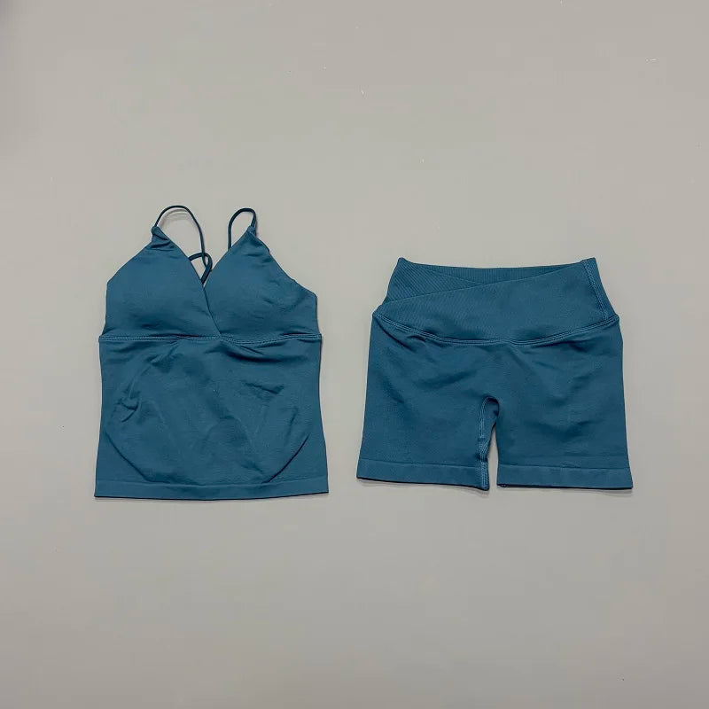 Women's Twist Front Tank And Shorts Yoga Set