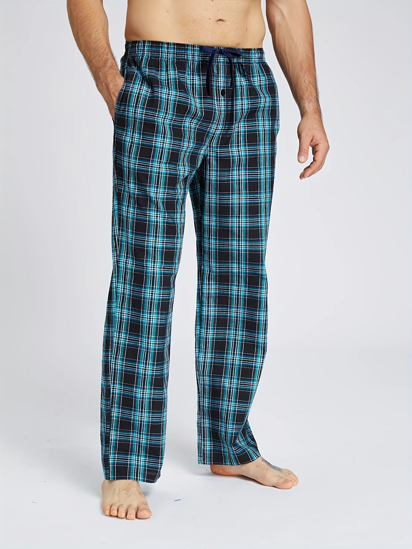 Men's Plaid Elastic Waist Straight Leg Lounge Pajama Pants
