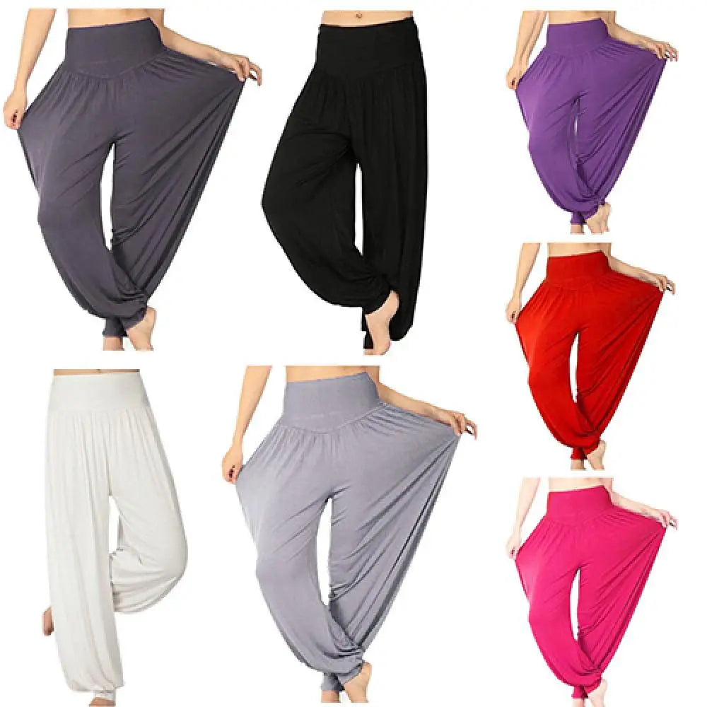 Women's Loose Harem Dance Pants with Gathered Ankles for Yoga Practice