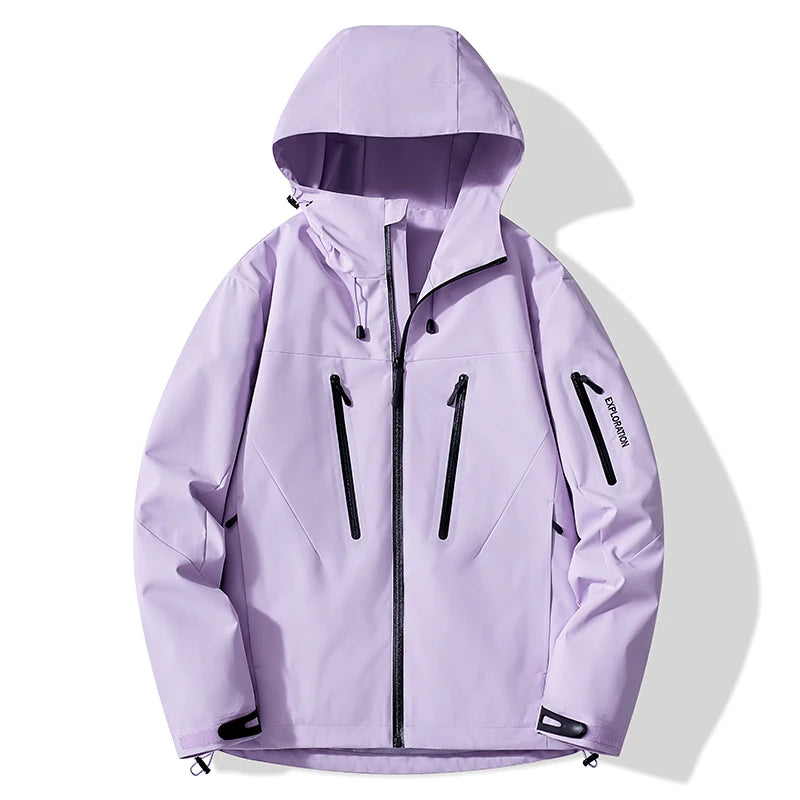 Hooded Long Sleeve Full Zip Outdoor Hiking Jacket with Pockets