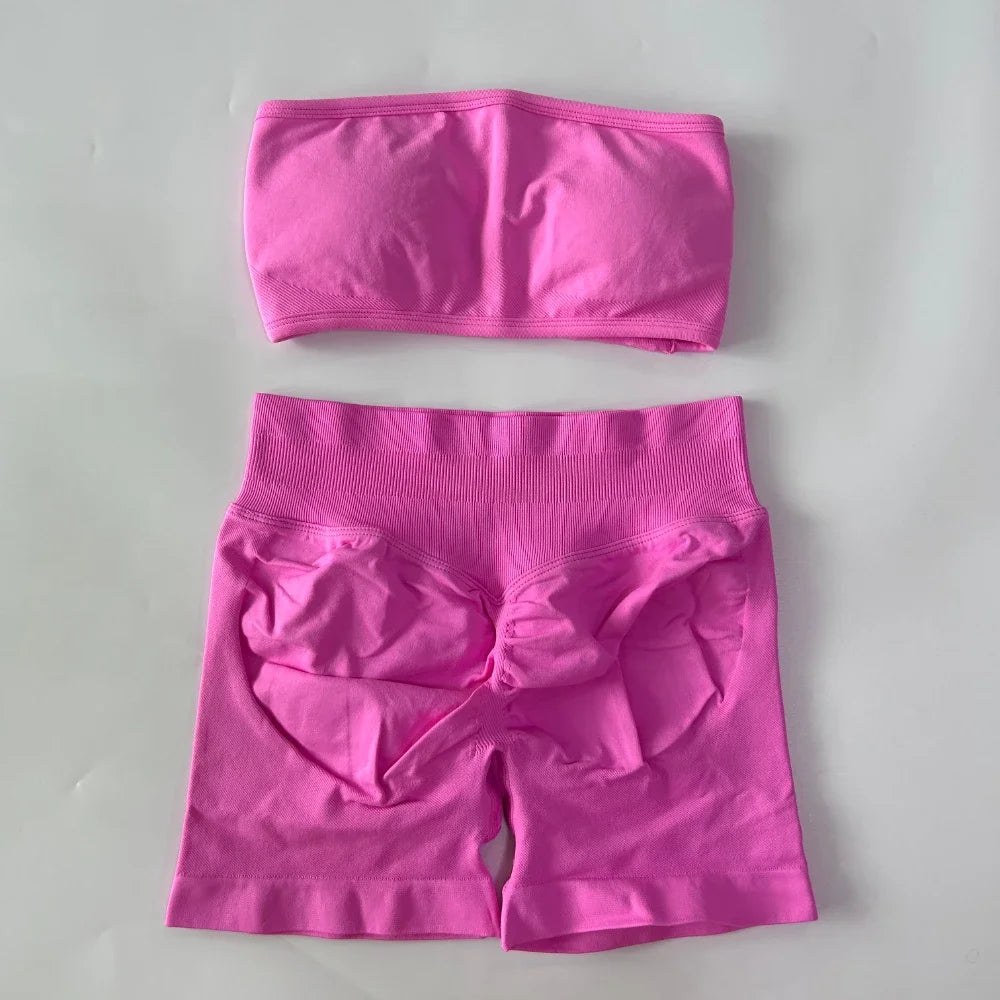 Women's Bandeau Top and Shorts Workout Set