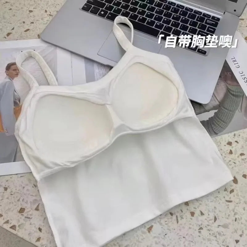 Women's Crop Top with Scoop Neckline, Wide Shoulder Straps, and Cropped Length