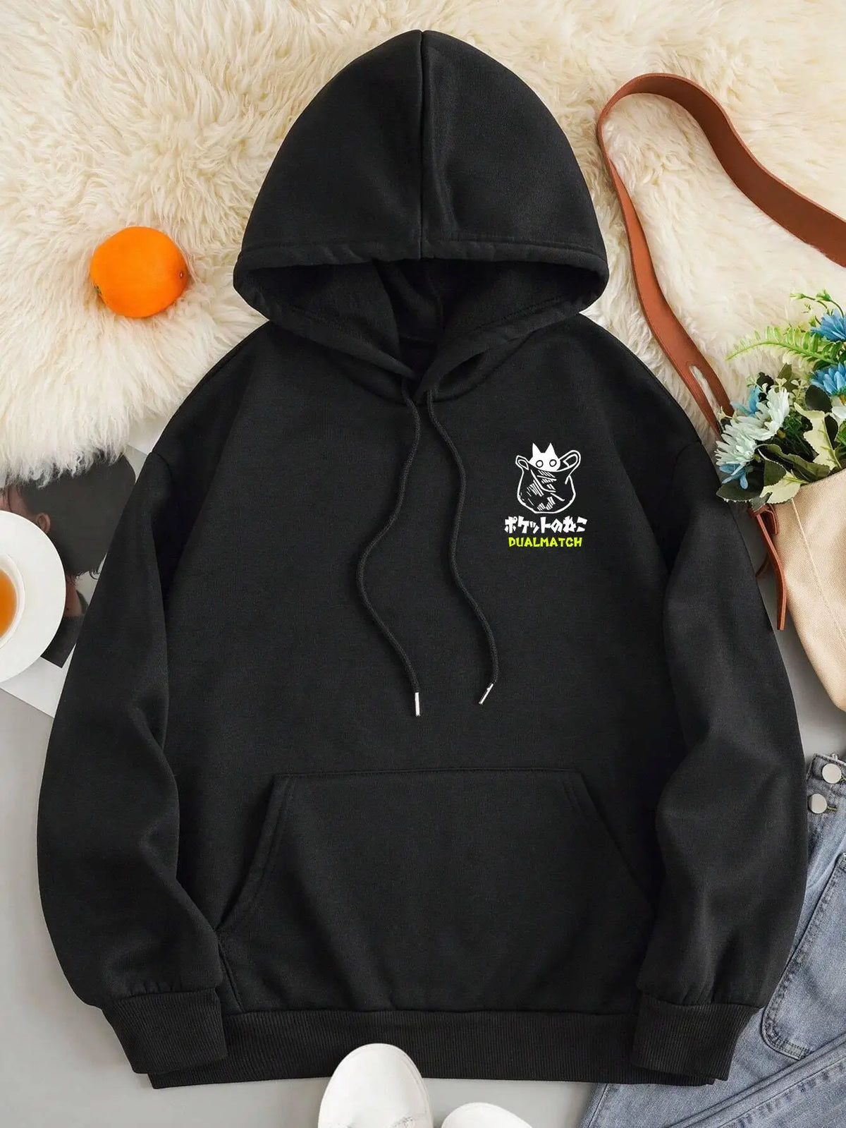 Cat Graphic Long Sleeve Pullover Casual Hoodie for Layering