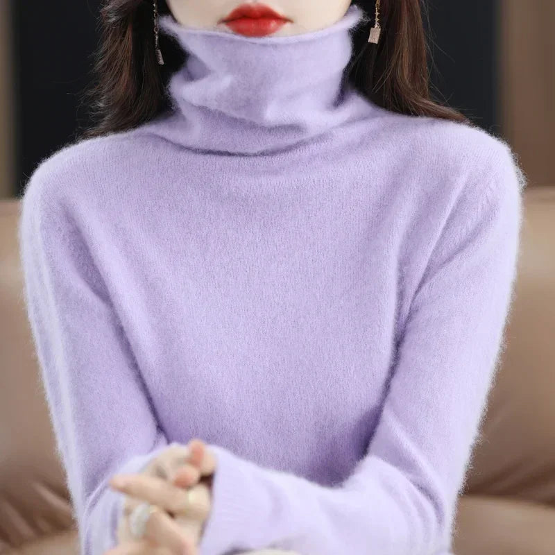 Women's Fluffy Roll Neck Long Sleeve Sweater Casual Knit Layer
