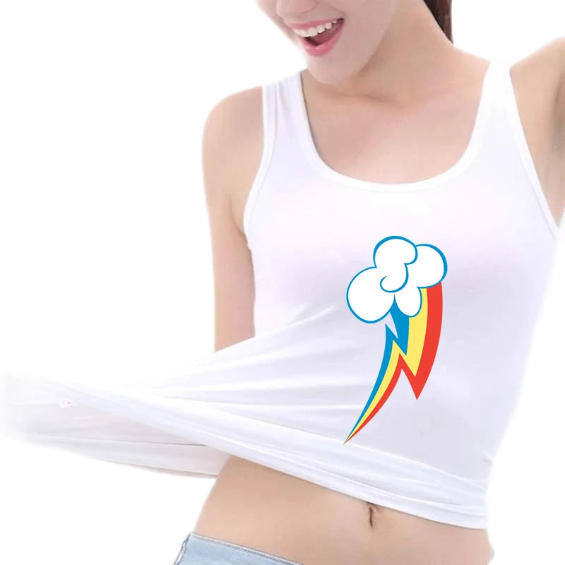 Women's Rainbow Graphic Cotton Blend Tank Top with Sleeveless Round Neck Cut