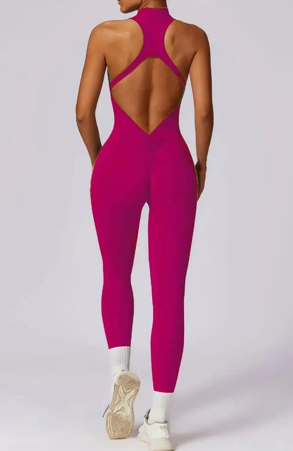 Women's Zip-Front Open-Back Workout Romper