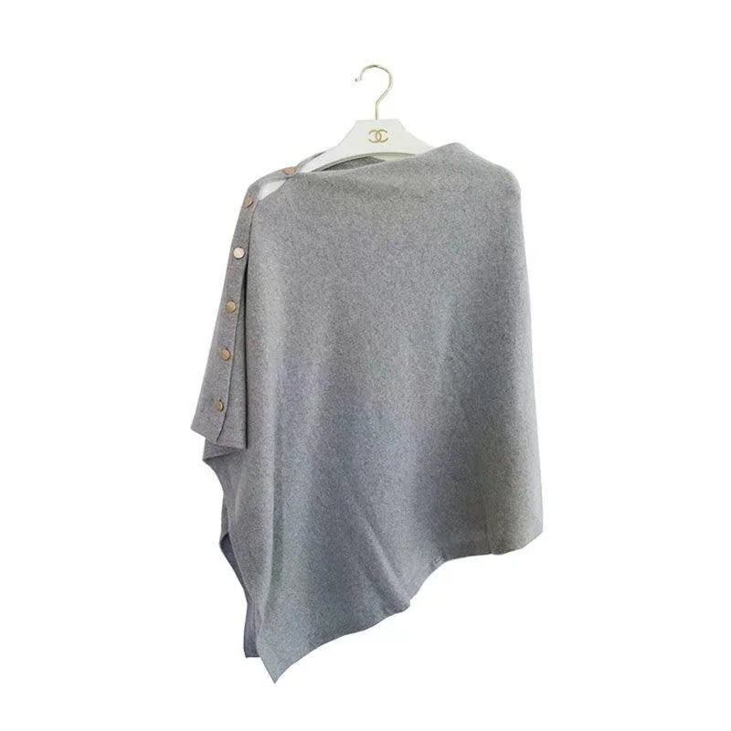 Asymmetric Side Button Poncho for Layering over Outfits