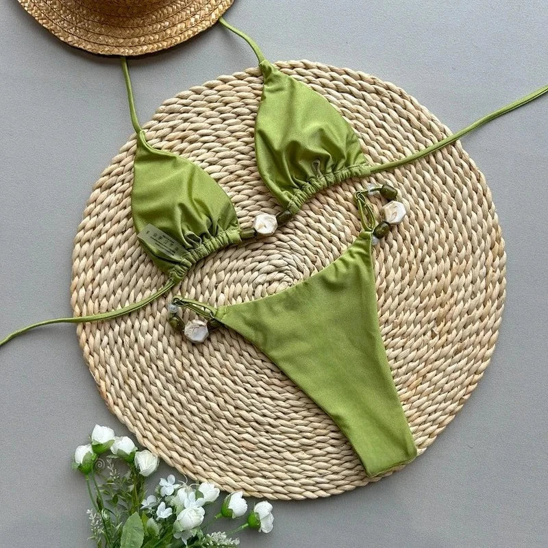 Beaded Halter String Bikini