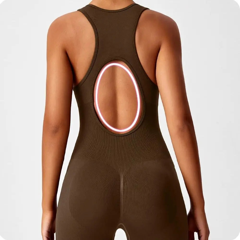 Women's Sleeveless Front Zip Cropped Leg Workout Jumpsuit