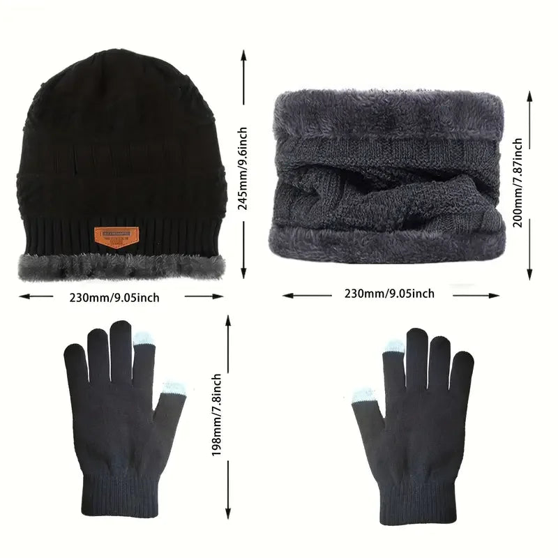 Knitted Hat Scarf and Touchscreen Gloves Set for Adult Winter Wear