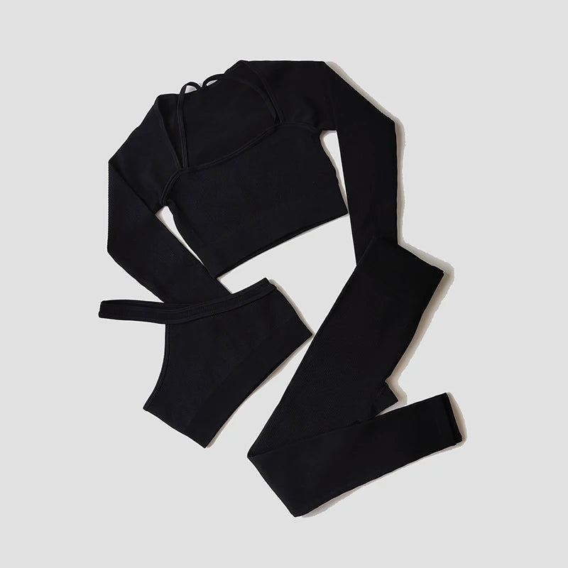 Women's Variable Sleeve Top Bra And Leggings Yoga Set