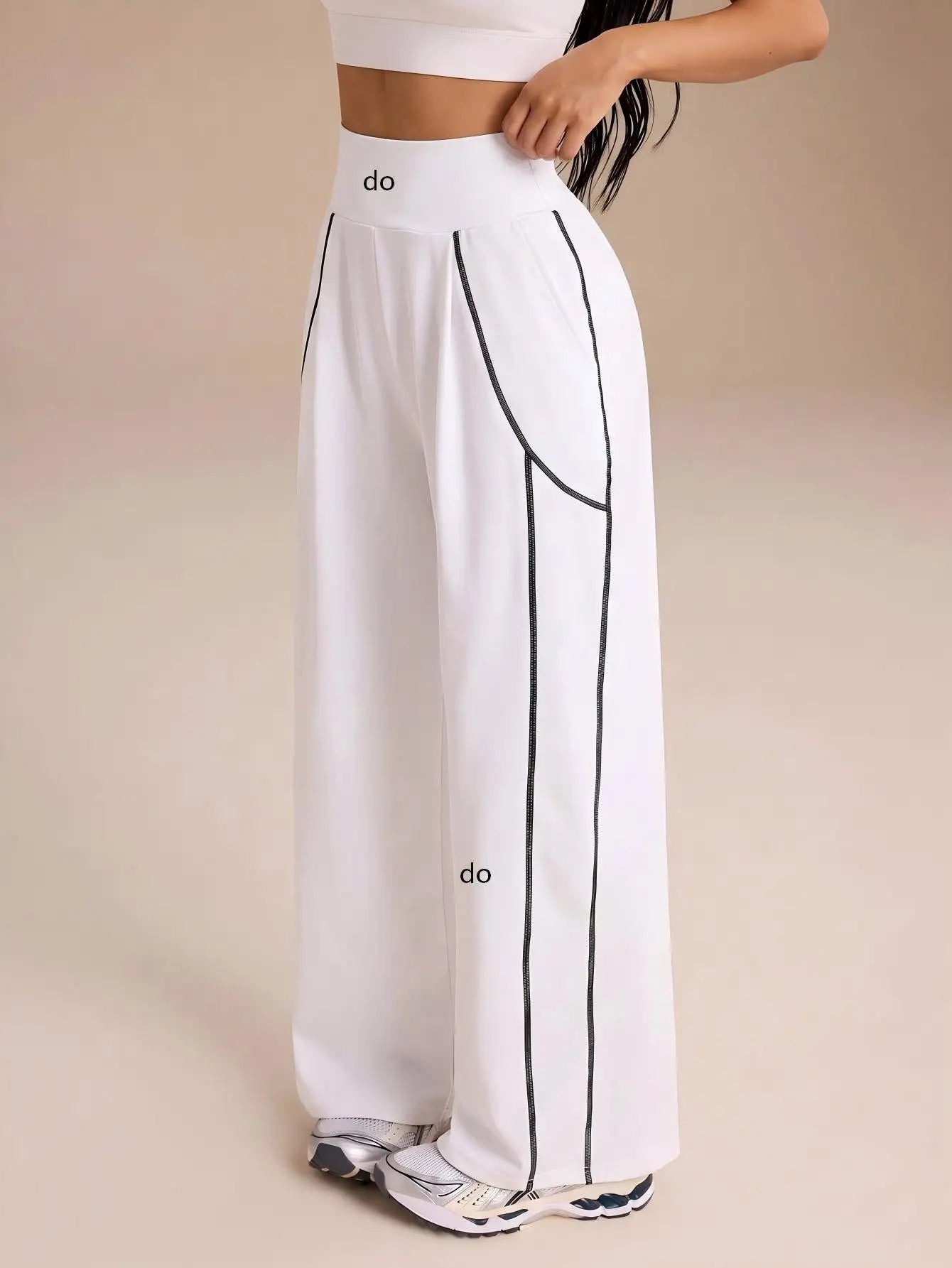 Women's High Waist Wide Leg Workout Pants with Contrast Seam Details