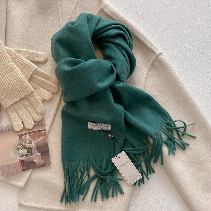 Solid Long Fringed Scarf for Draped Neck Styling
