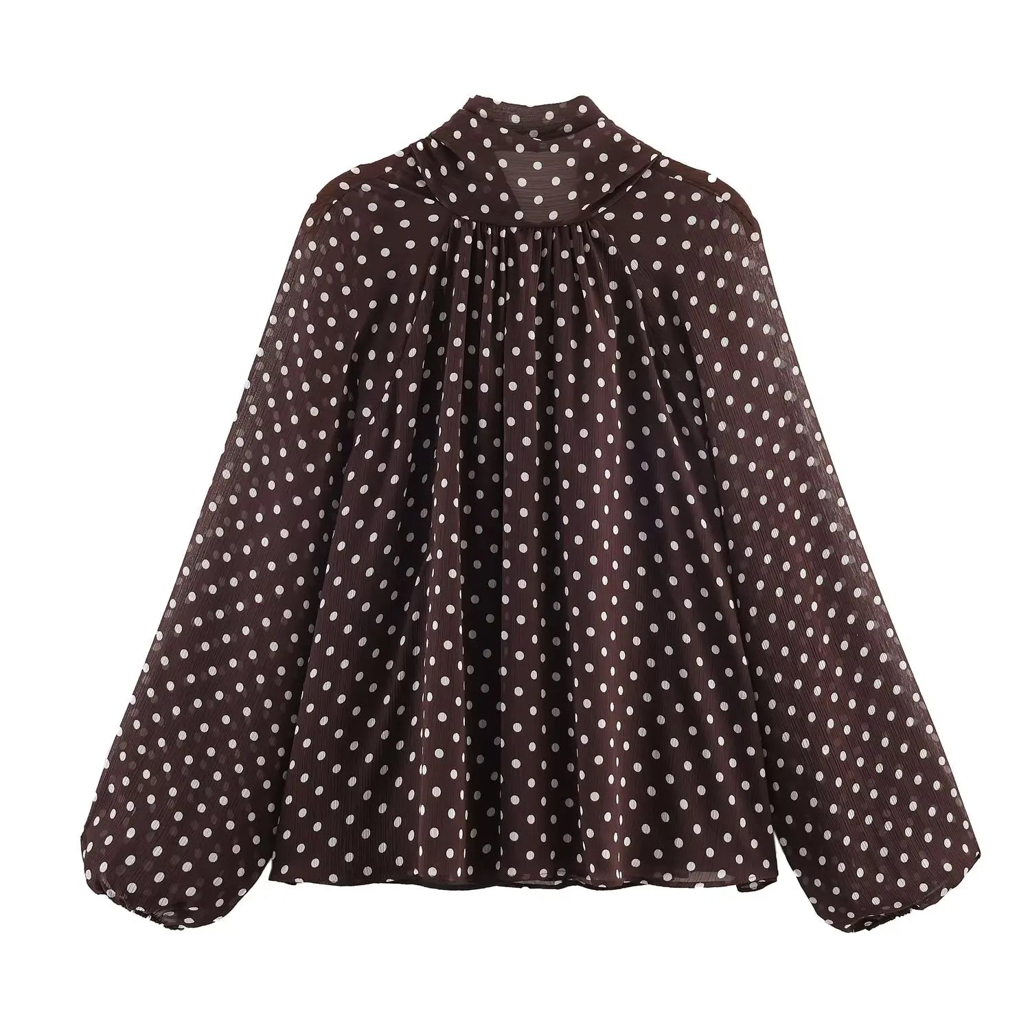 Women's Polyester Polka-Dot Long-Sleeve Regular-Fit Blouse for Everyday Casual and Office Outfits