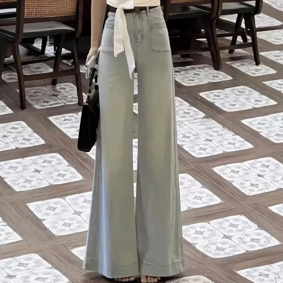 Women's Gray Wide Leg High Waist Denim Jeans