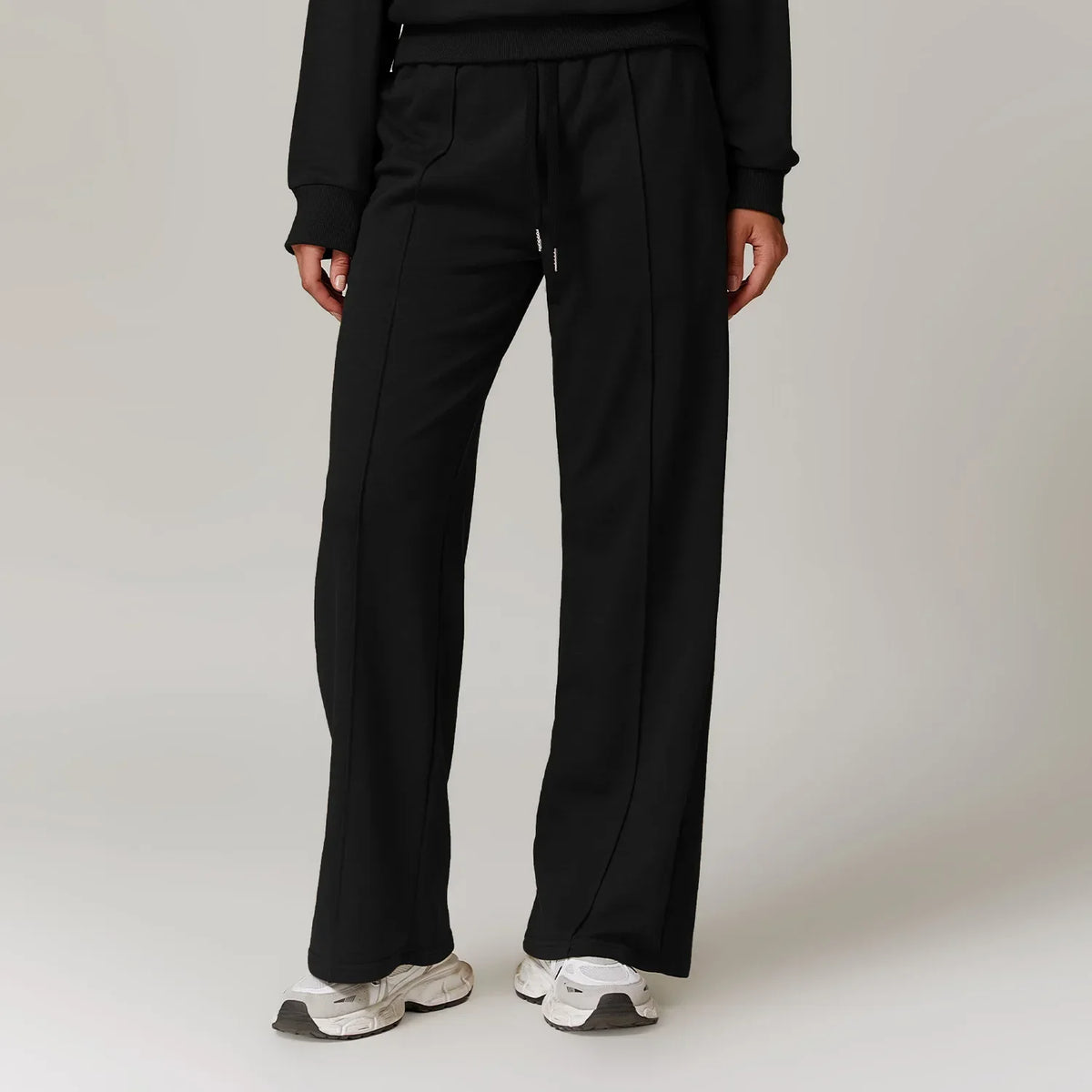 Women's Drawstring Waist Cotton Blend Wide Leg Pants with Side Pockets