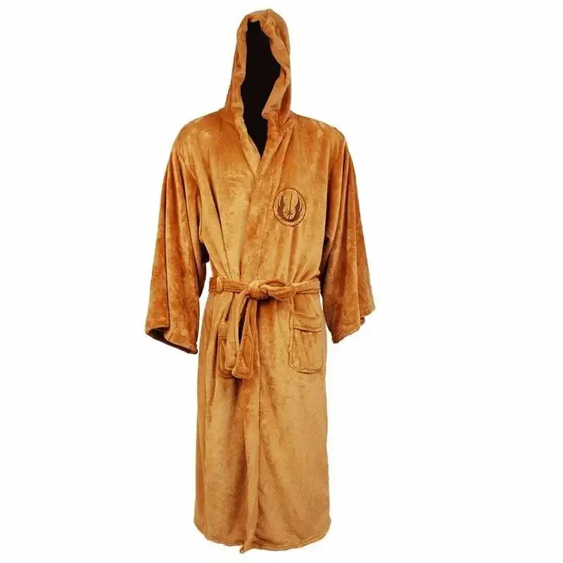 Men's Embroidered Hooded Long Sleeve Tie Waist Bathrobe