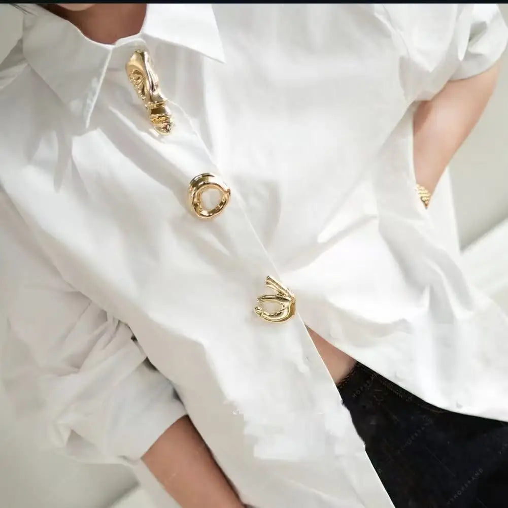 Women's Shirt with Decorative Buttons and Rolled Sleeves