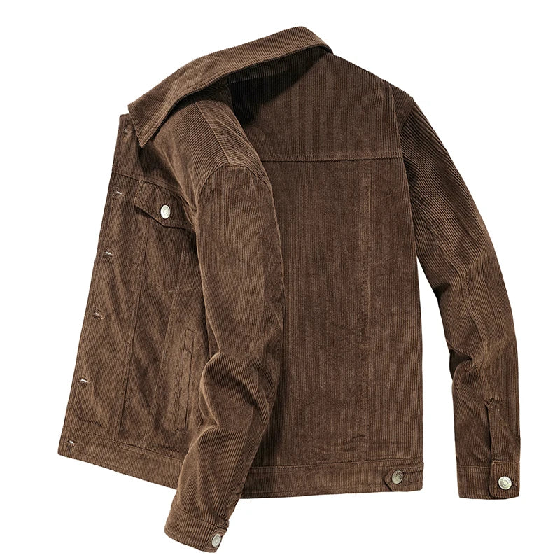 Men's Corduroy Zip-Front Collared Slim-Fit Jacket