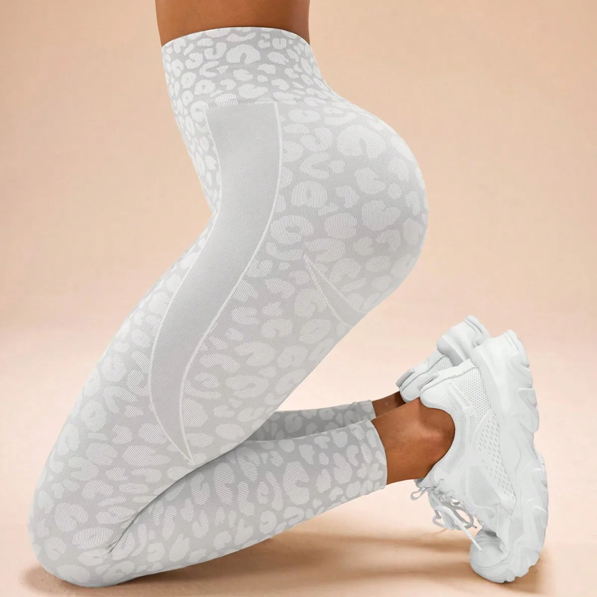 Women's Leopard Print Textured Full Length Leggings For Workout Outfits